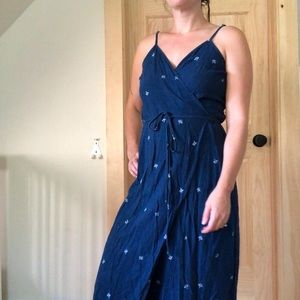 Wrap linen cotton midi dress